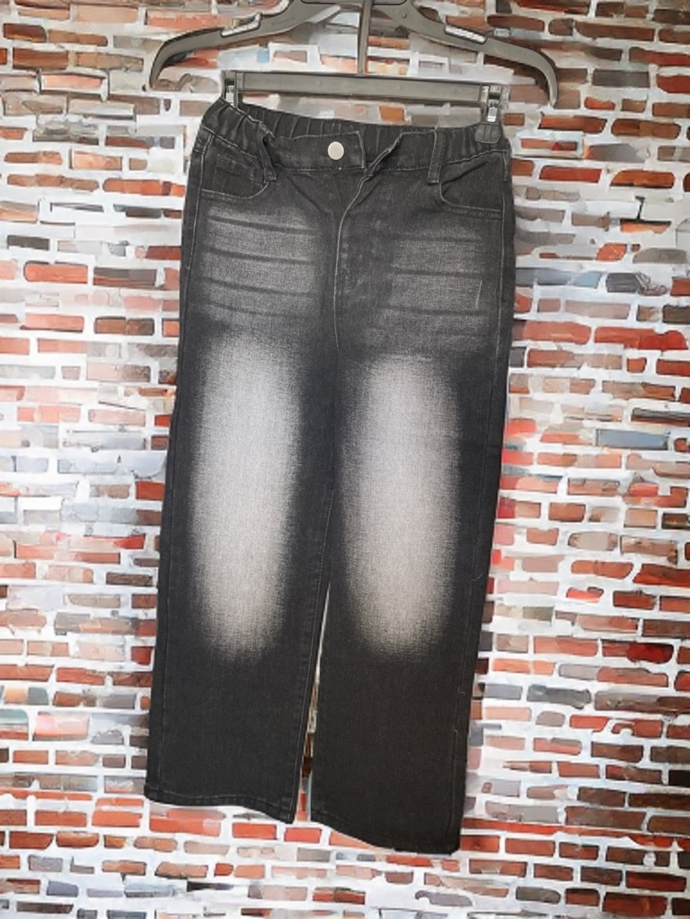 Kids Black Washed Wide-Leg Jeans